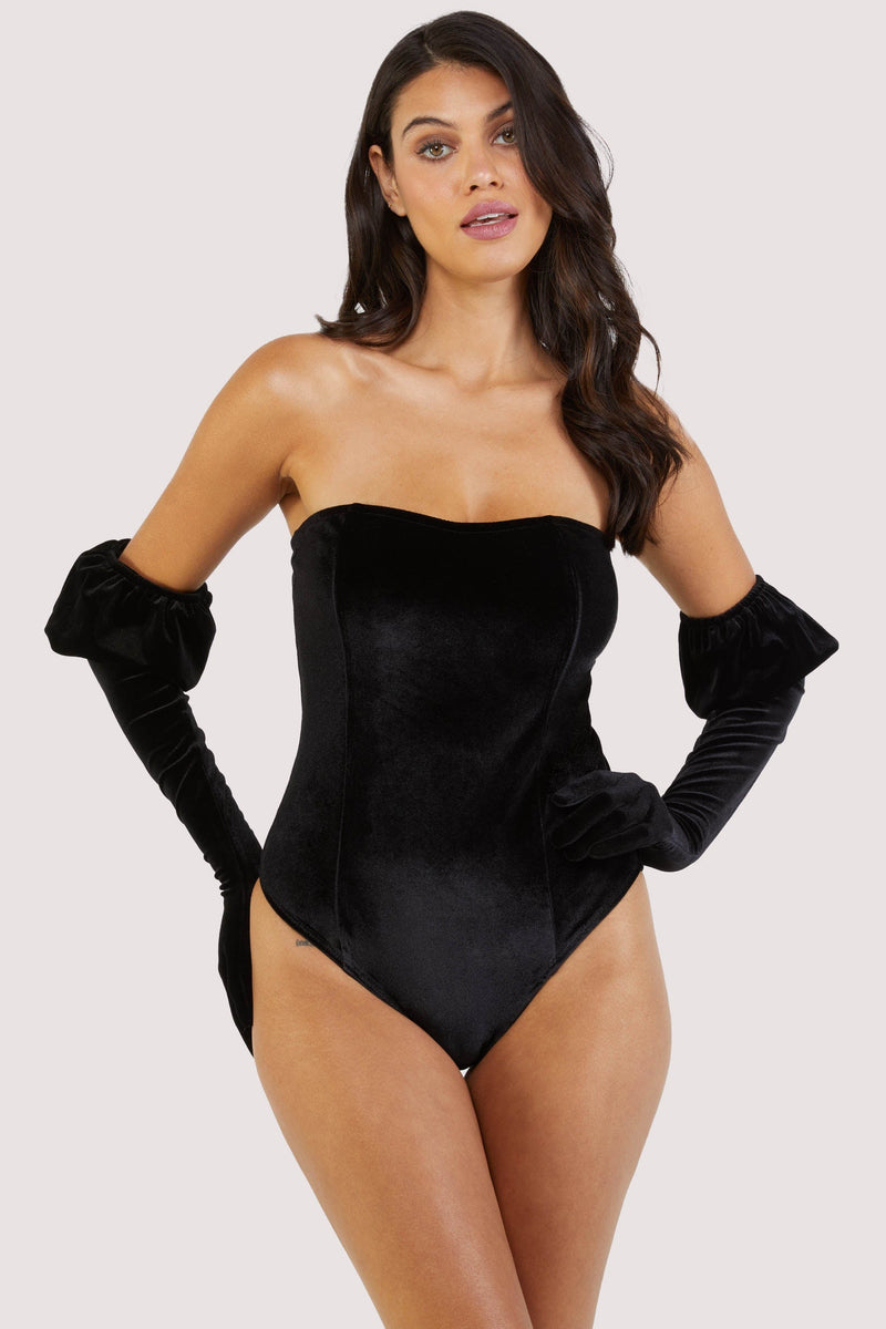 I Saw It First Velvet Bandeau Bodysuit with Gloves