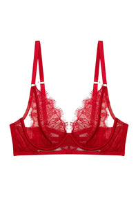 Natalia Red Eyelash Lace Plunge Bra