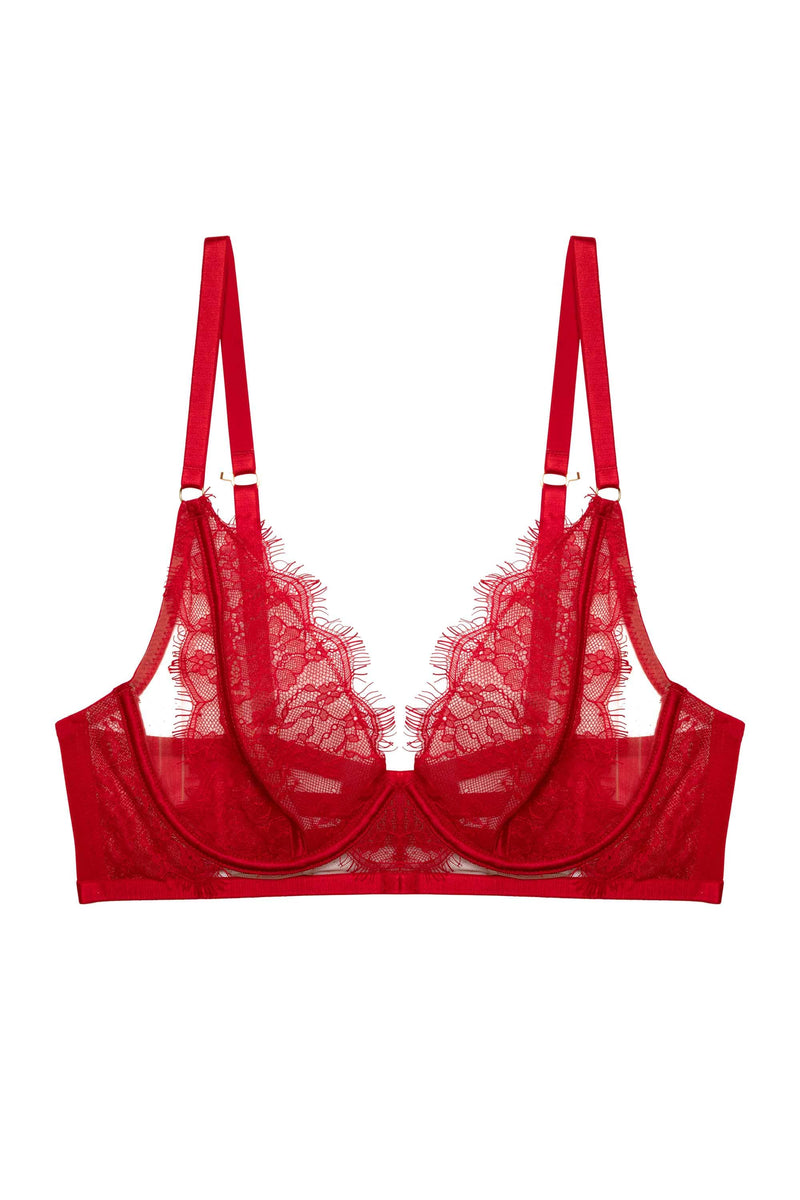 Natalia Red Eyelash Lace Plunge Bra