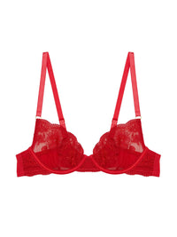 Red lace underwired bra with floral embroidery and adjustable straps