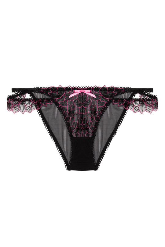 Eliza Black And Hot Pink Floral Embroidered Brief