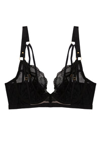 Pippa Black Deco Embroidered Caged Plunge Set