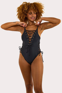 Eden Eden Fuller Bust Black Plunge Lace-Up Swimsuit