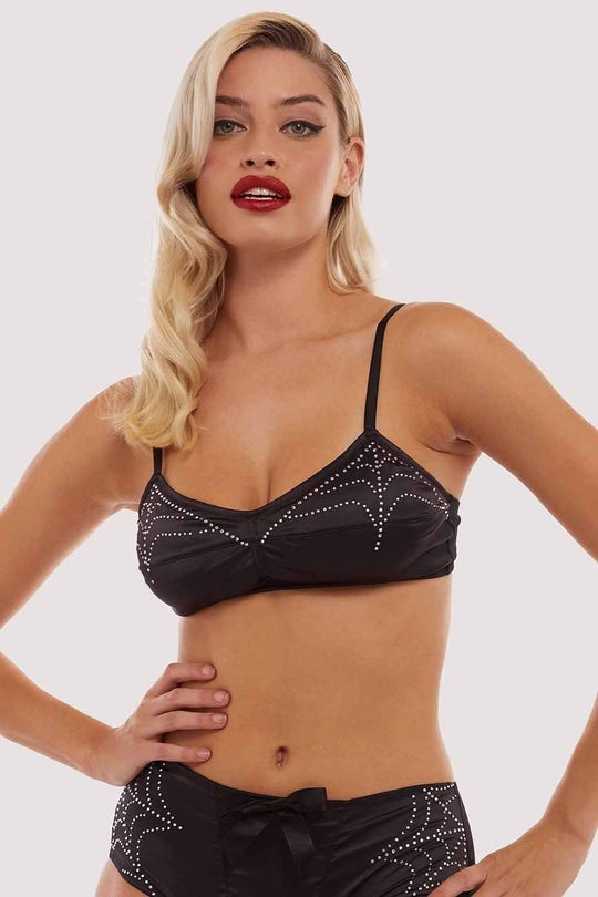 Annabelle Diamante Spiderweb Bra Black