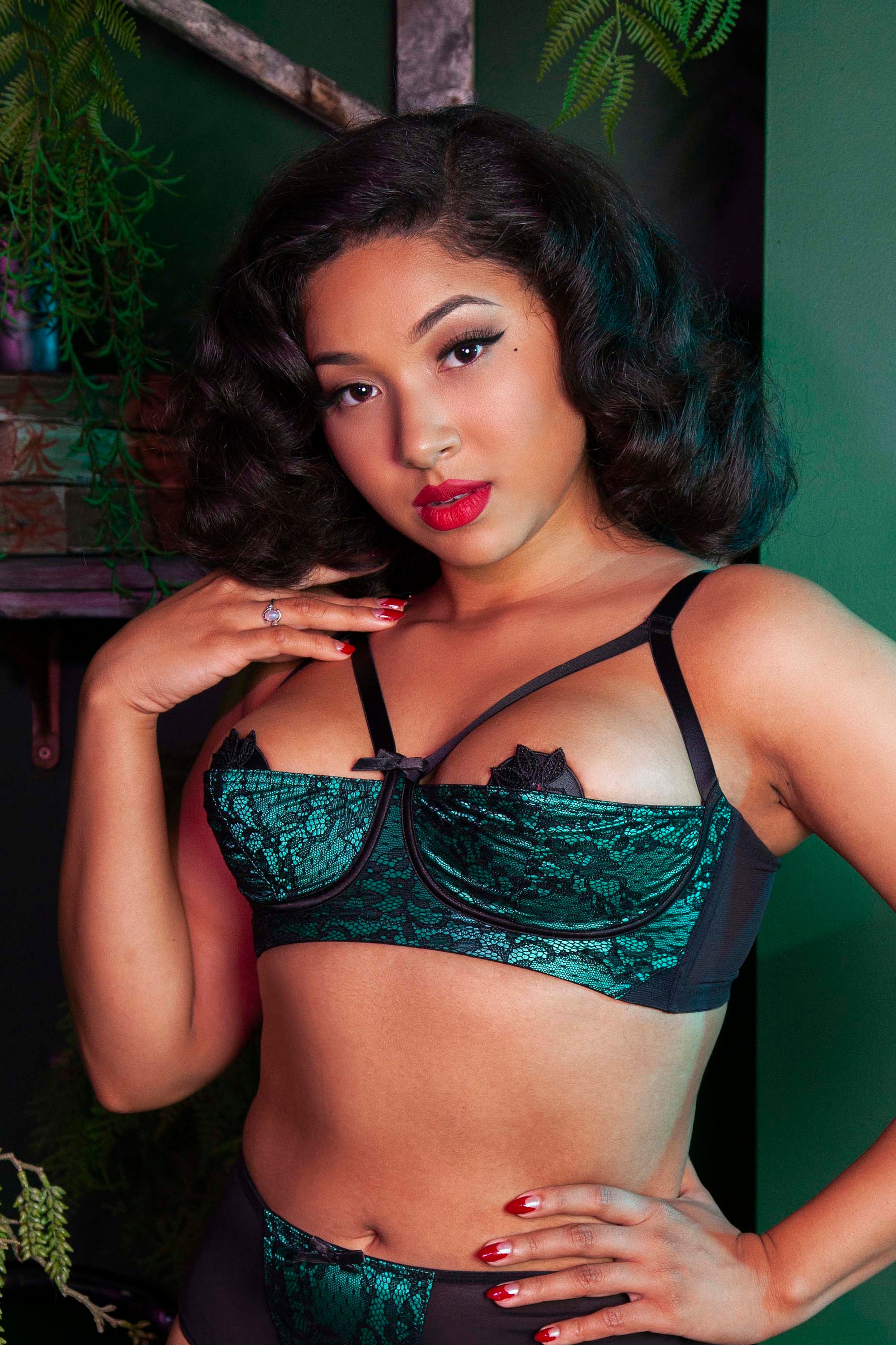 Elsie Emerald Lace 1/4 Cup Bra