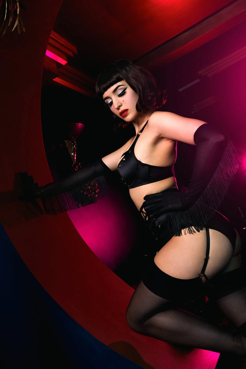 Black strappy choker erotic lingerie sexy boudoir retro goth punk