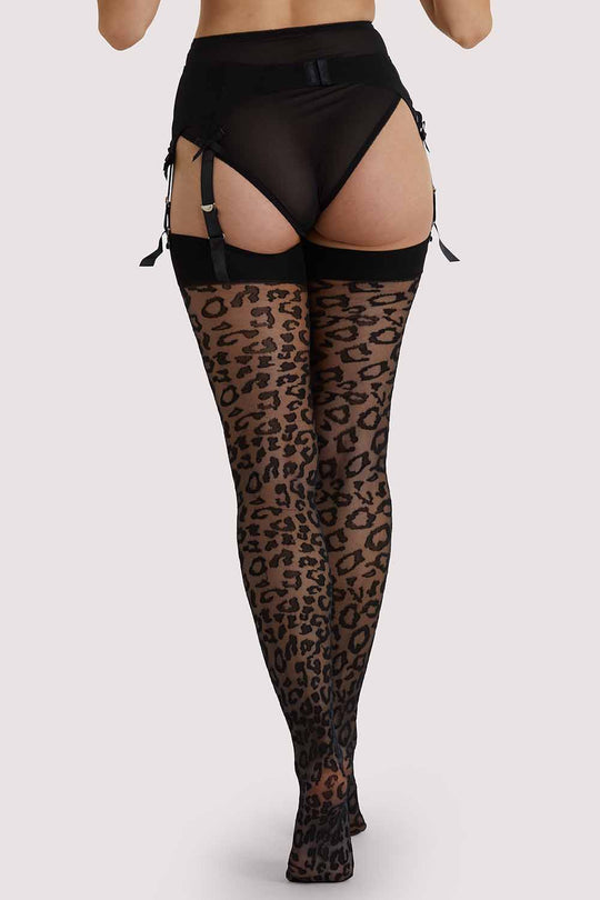 Leopard Knit Stockings - Black/Black