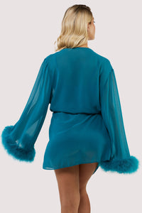 Teal Feather Trim Robe