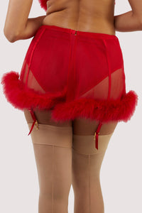 Elizabeth Red Feather Suspender Belt