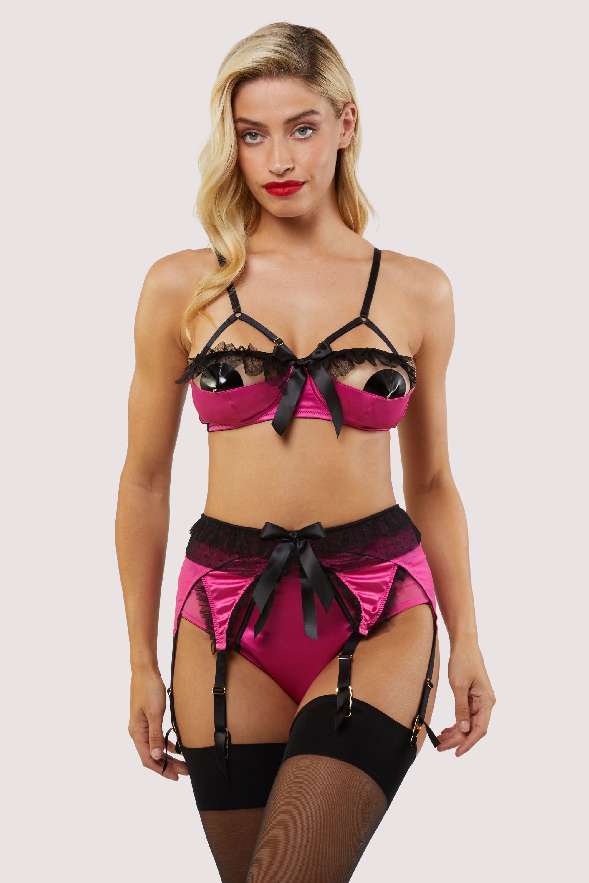 Inga Pink Ruffle Suspender Belt