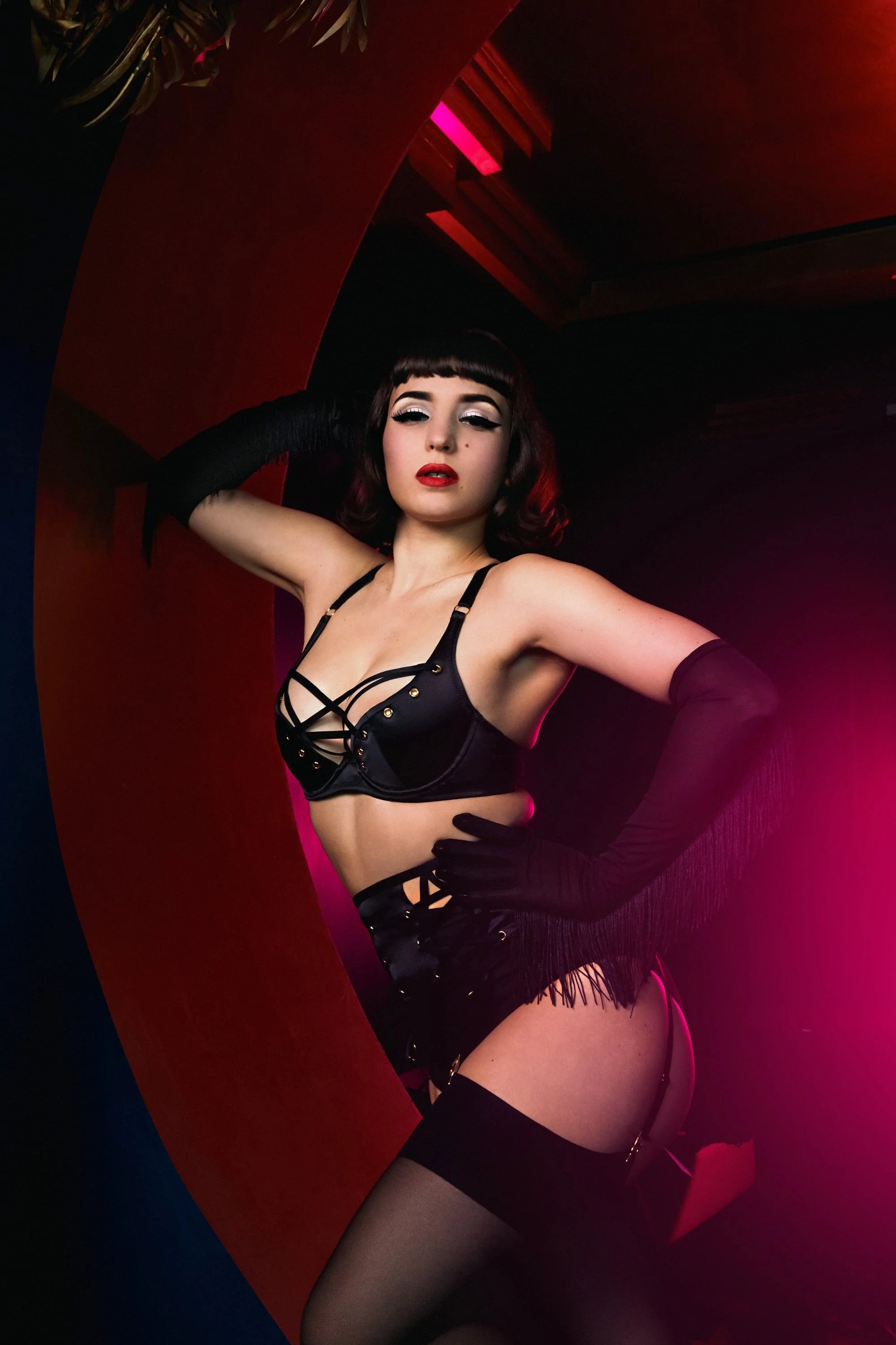 Seraphina Black Strappy Pentagram Suspender Belt