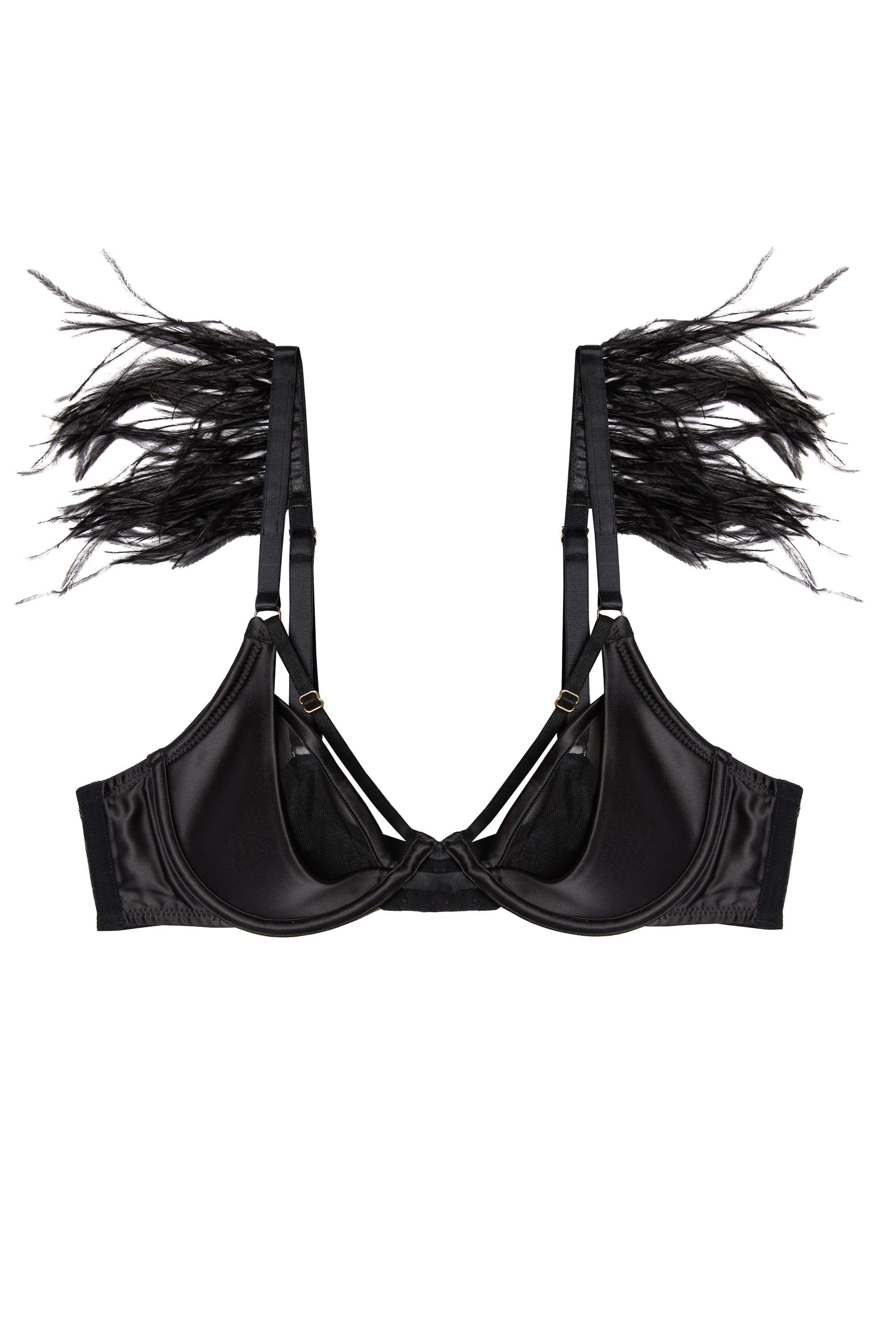 Electra Black Mesh And Satin Feather Bra – Playful Promises