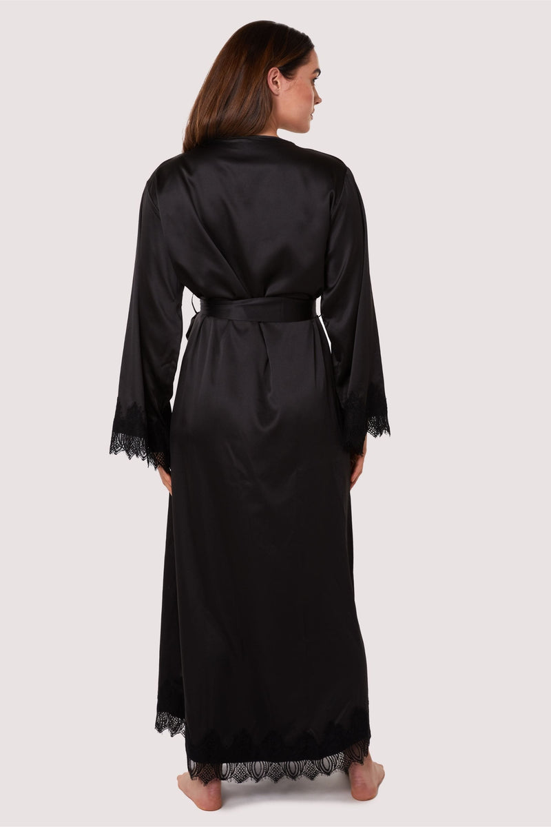 Enyo Black Applique Lace & Satin Robe