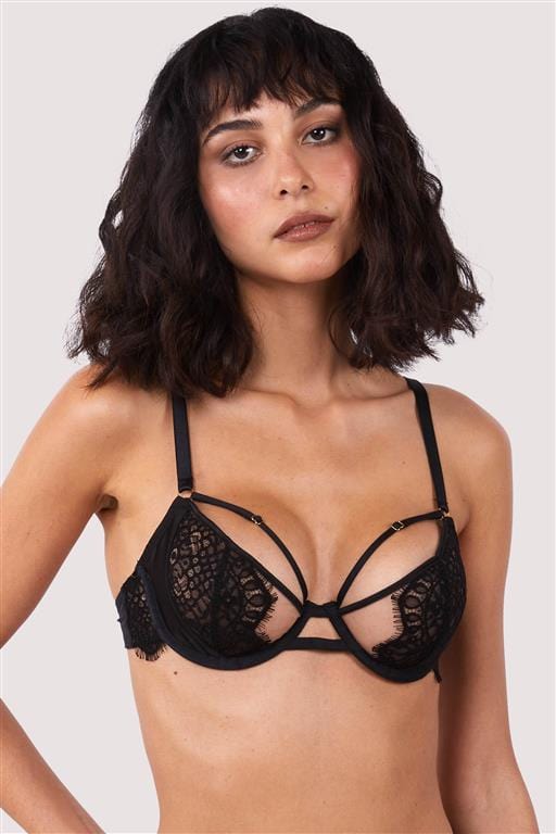 Reena Black Satin And Lace Cut Out Bra