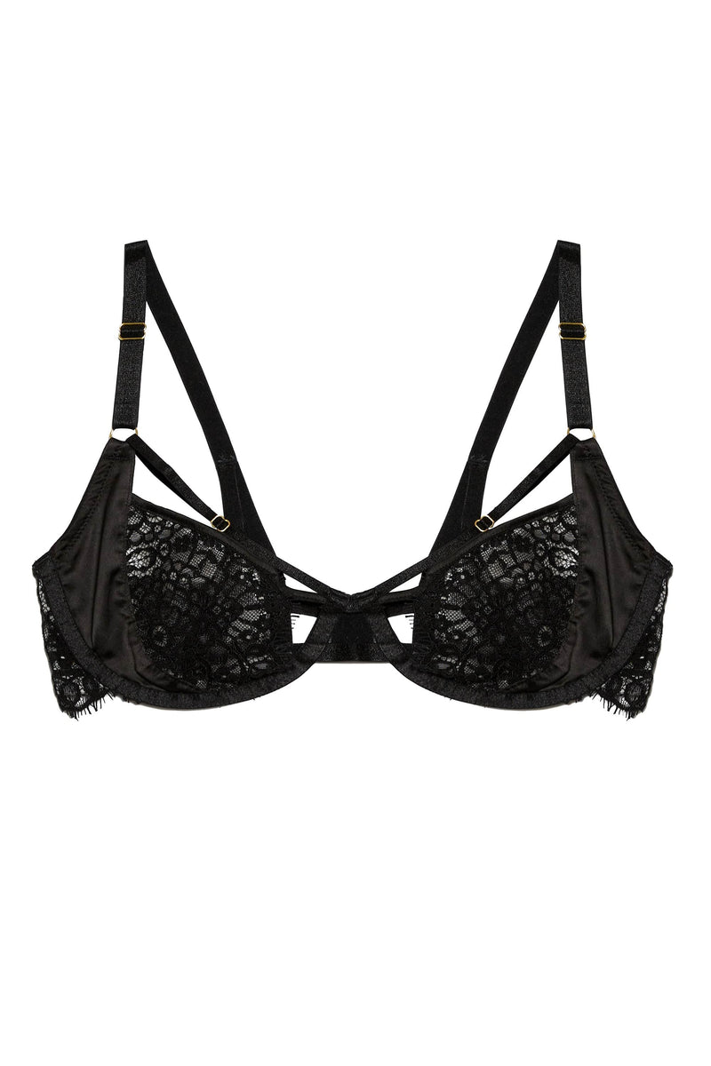 Reena Black Satin And Lace Cut Out Bra – Playful Promises