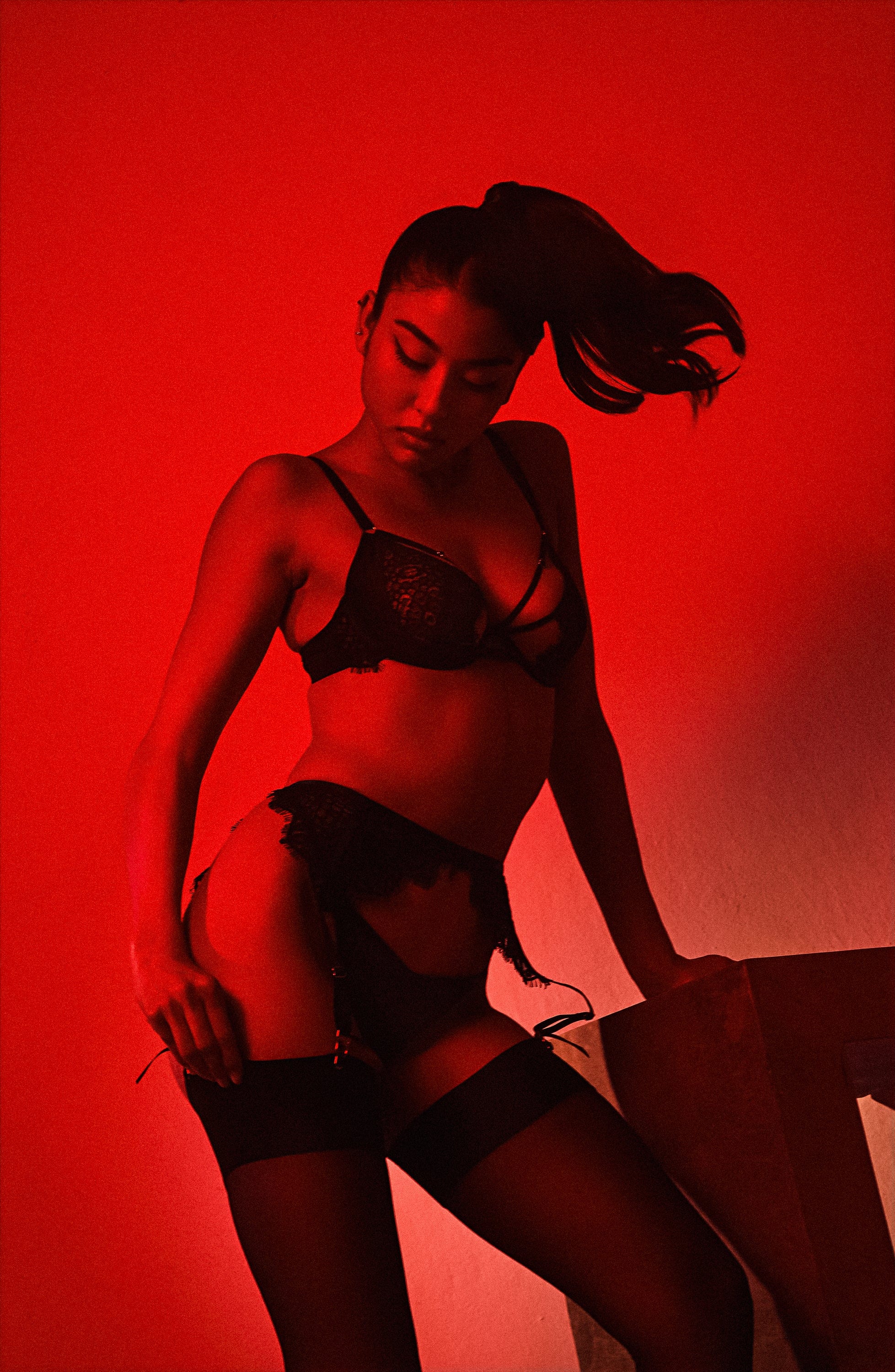 Reena Black Satin And Lace Cut Out Bra