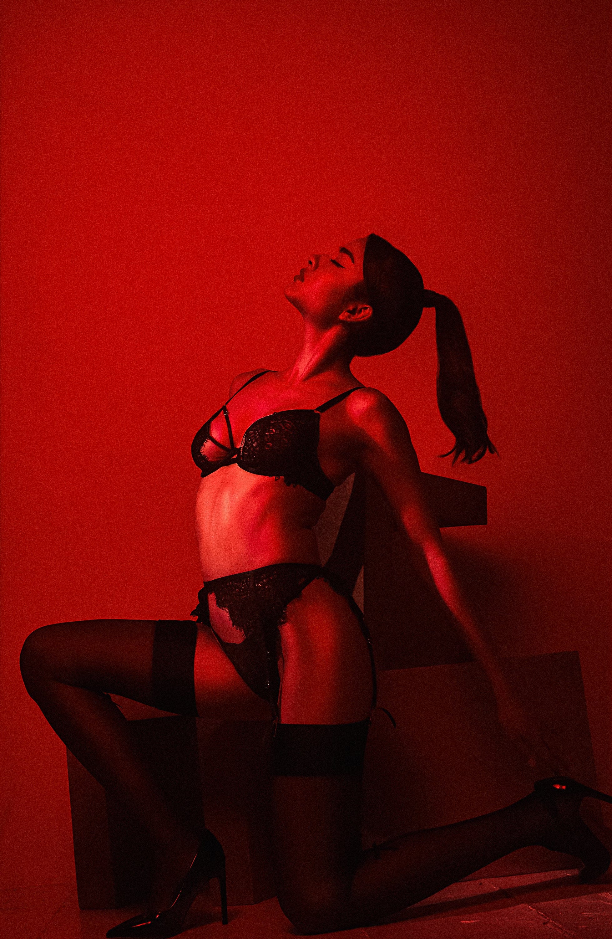 Reena Black Satin And Lace Cut Out Bra