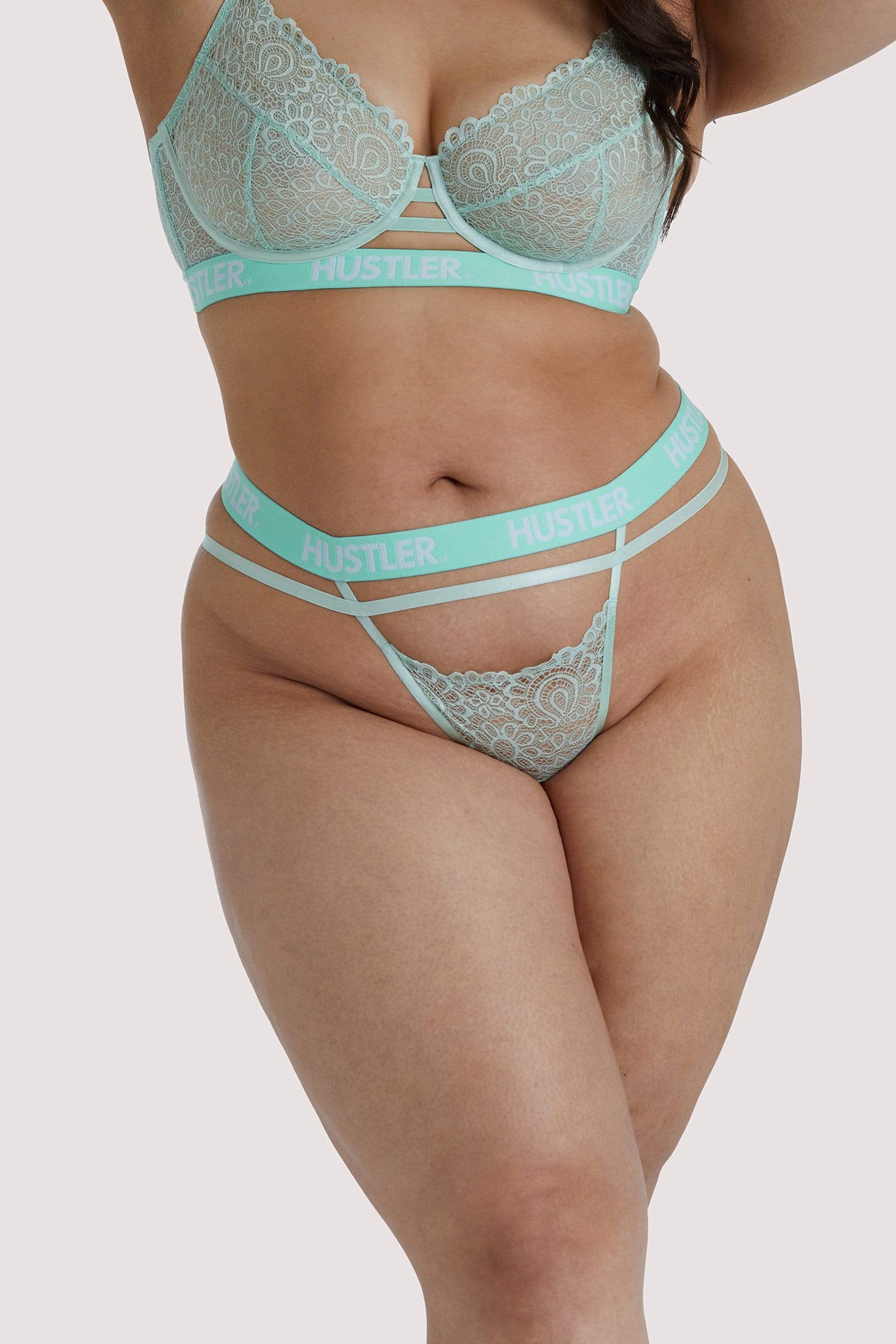 Branded Mint Curve Lace Thong