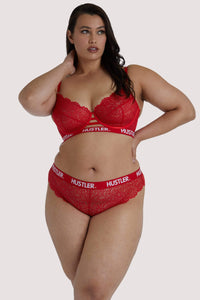 Branded Red Lace Curve Brief