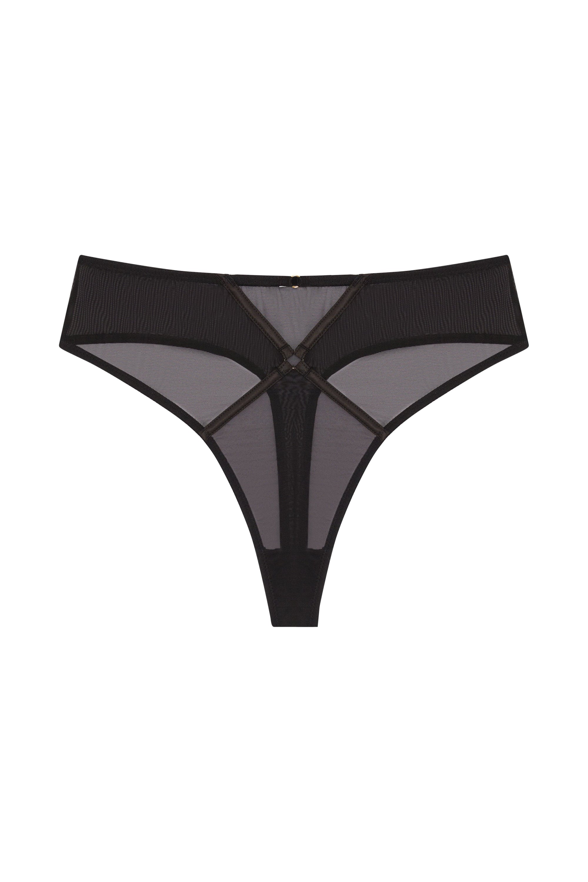 Naya Black Mesh Cut Out High Waist Thong