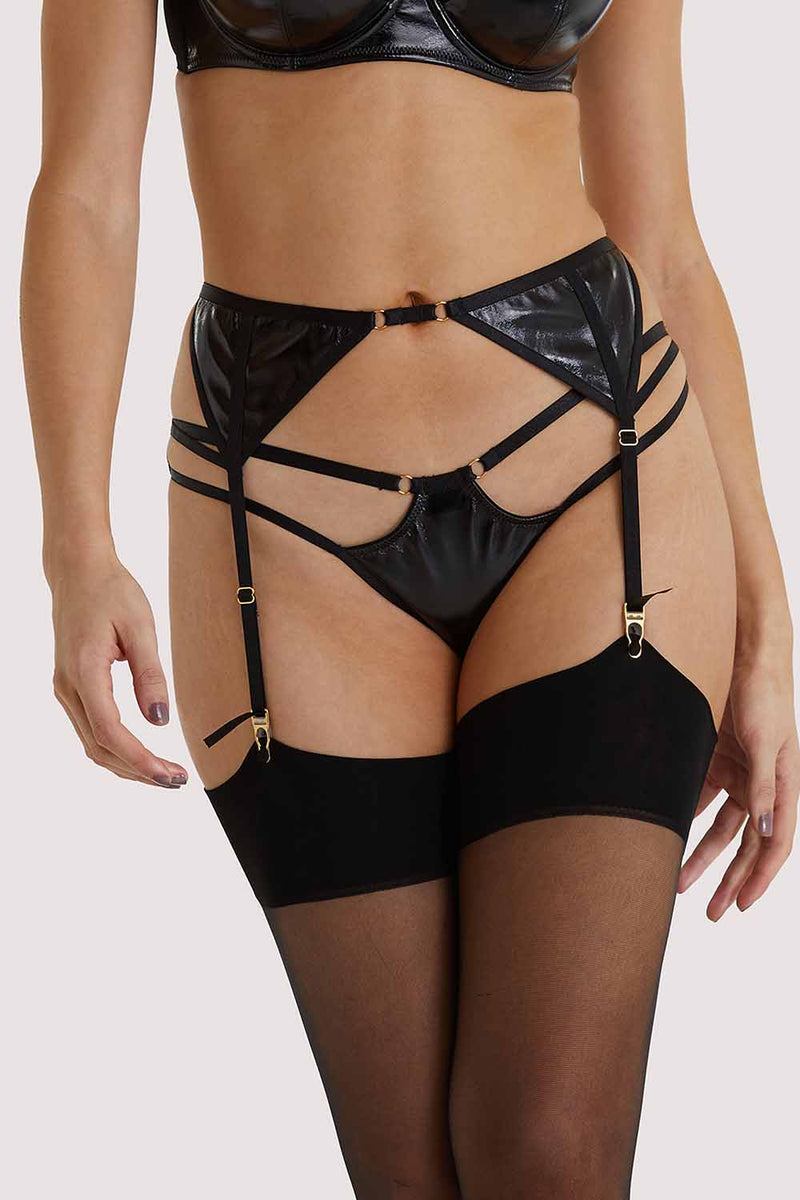 Maxine Black PVC Strap and Ring Detail Suspender