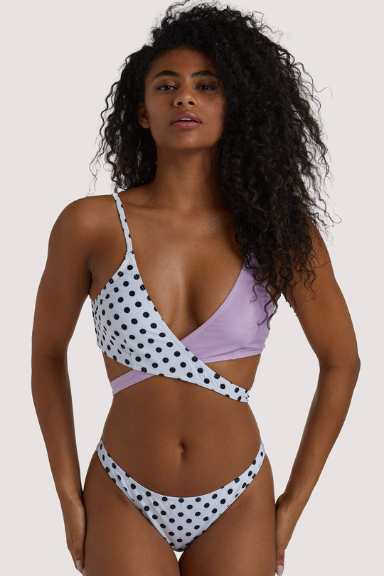 Purple and Polka Dot Crossover Bikini Top