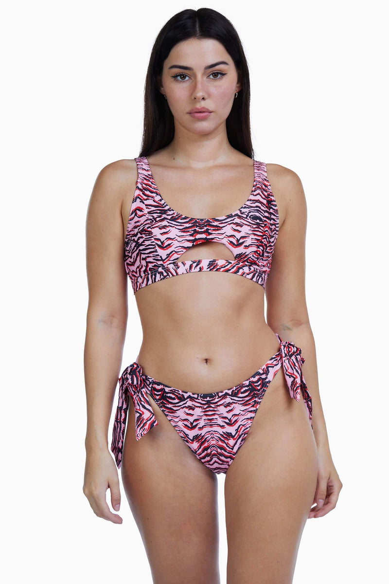 Tiger Print Crop Cut Out Bikini Top
