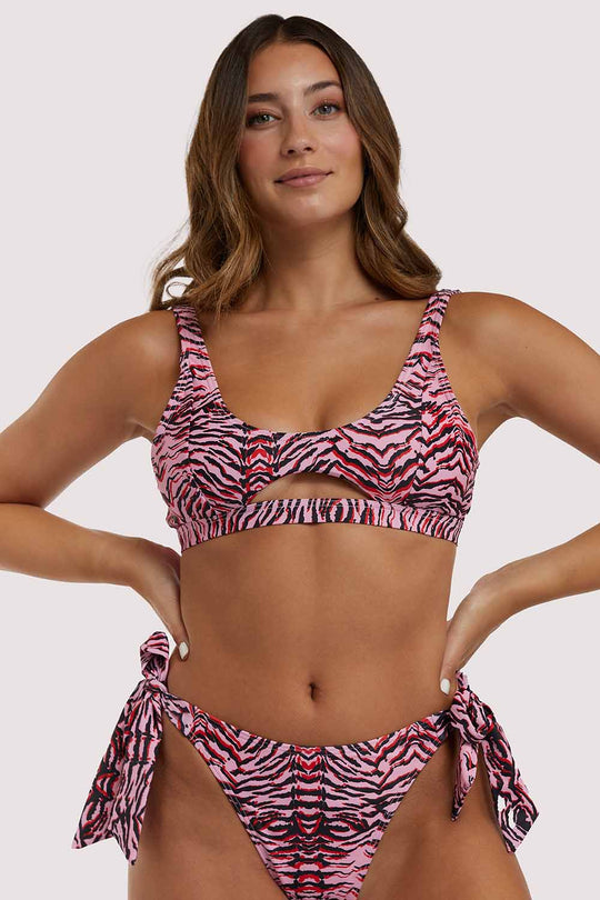 Tiger Print Crop Cut Out Bikini Top