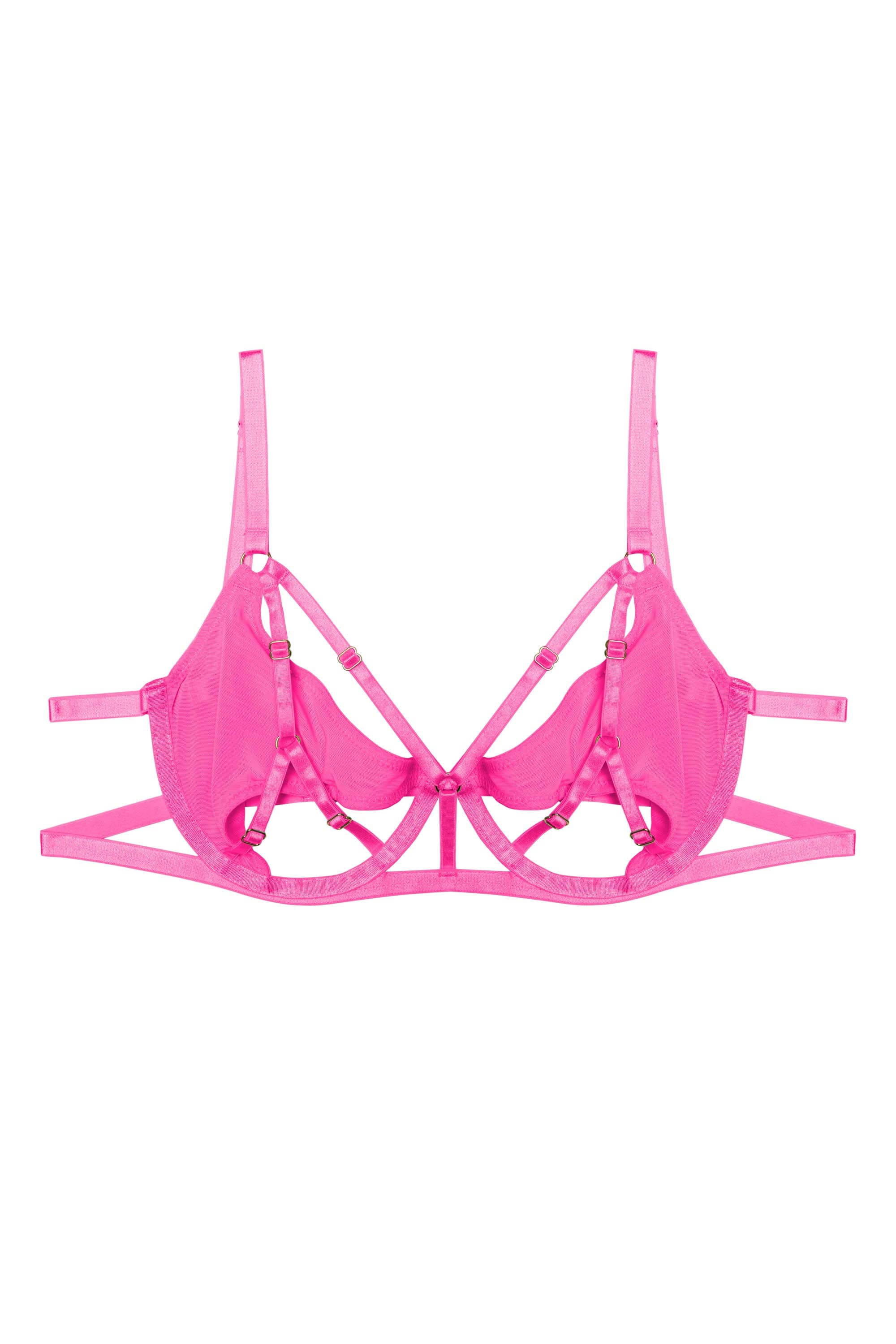 Lowkey Prowls Mesh Bra And Panty Set - Neon Pink