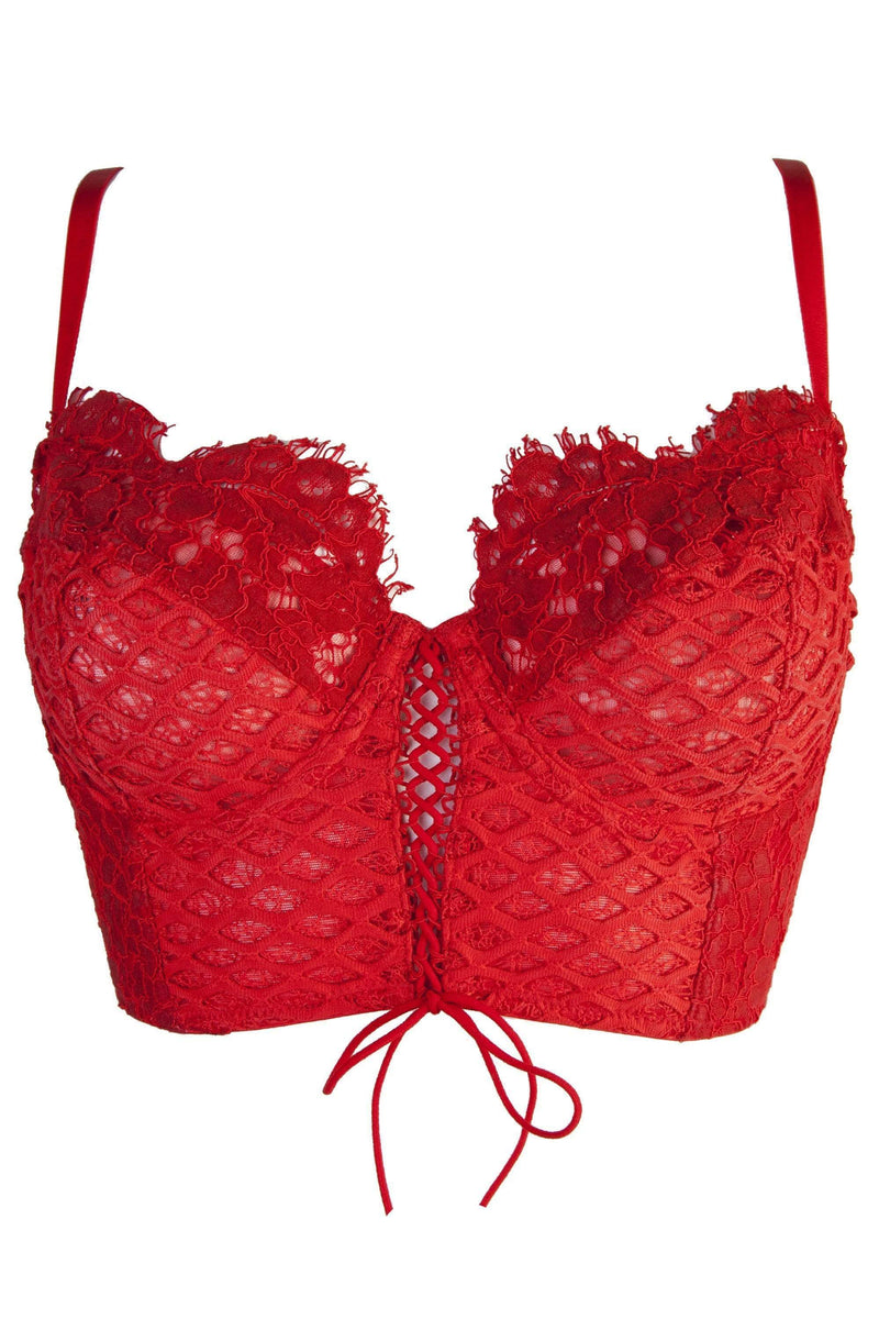 Peek & Beau Toyen Red Mesh & Lace Longline Corset Bra