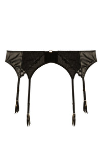 Natalia Black Faux Leather Lace And Rings Suspender