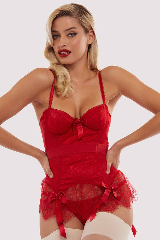 Red Tempest Lace Basque With Bows