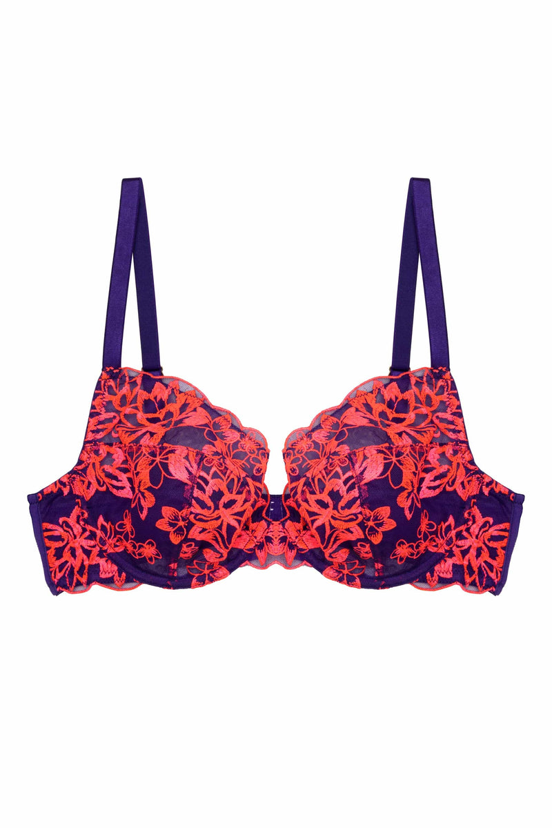 Ada Purple and Neon Pink Blossom Plunge Bra – Playful Promises