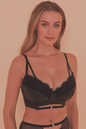 Aerona Lace Leatherette Longline DD F Bra