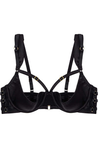 Ava Black strappy ring detail 1/4 cup bra A - D