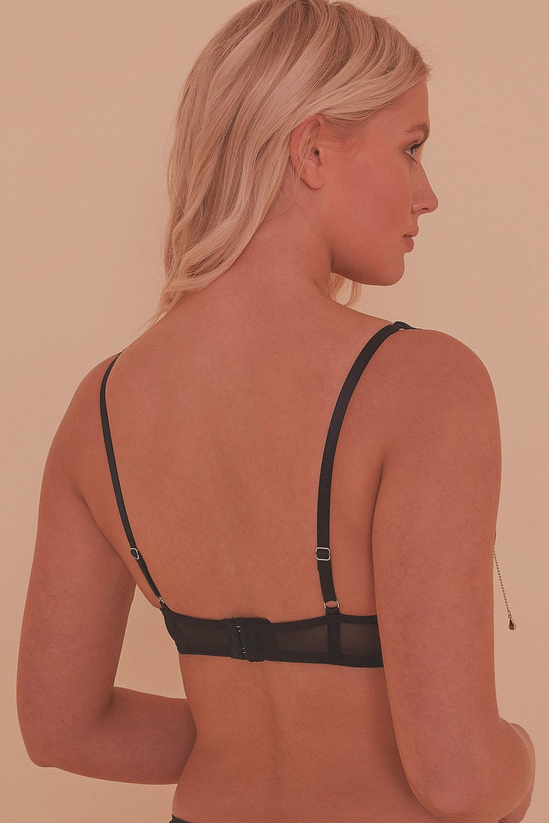 Ava Black strappy ring detail 1/4 cup bra A - D