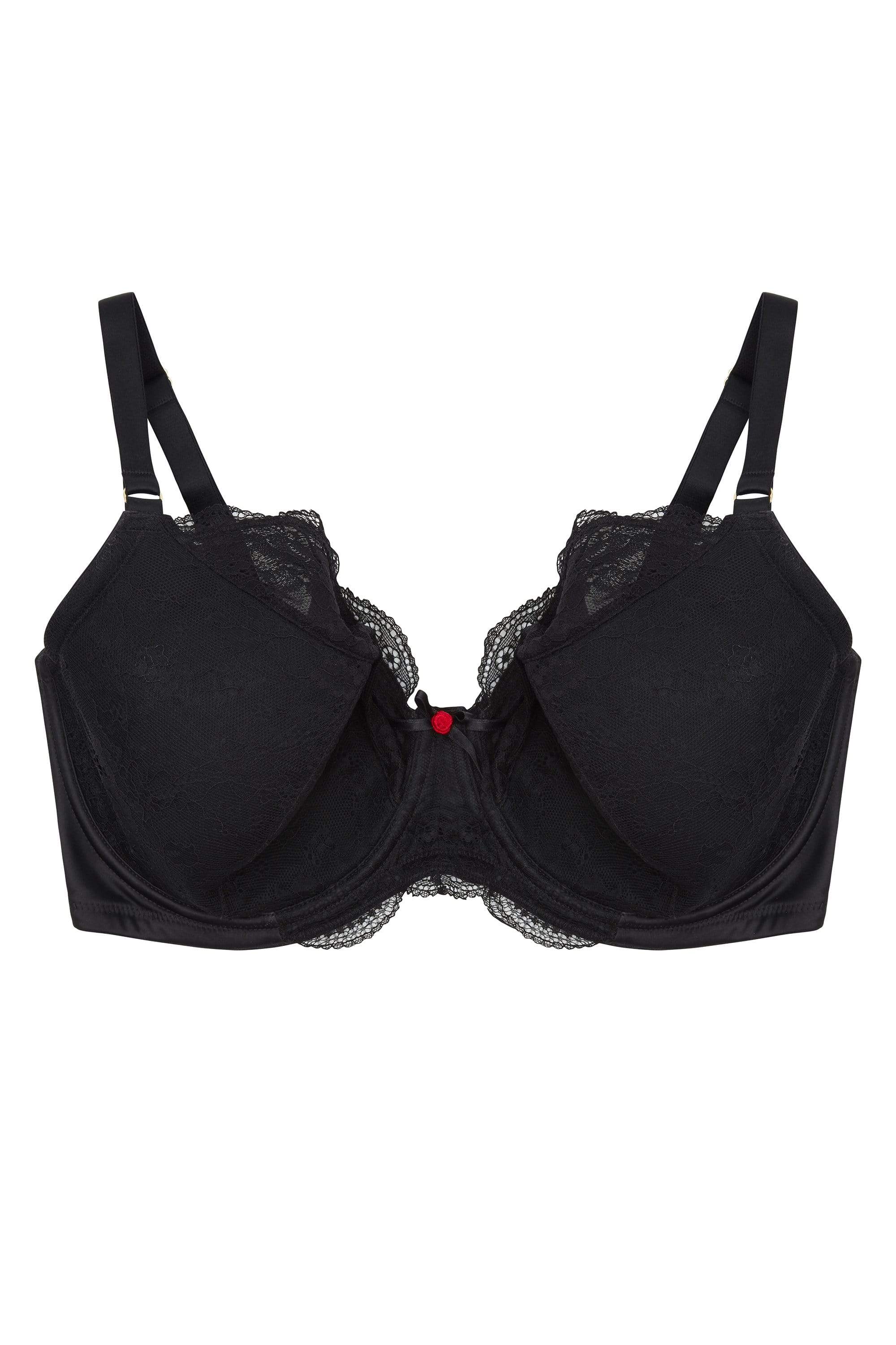 Fion Full Bust Black Satin and Lace Bra DD - H