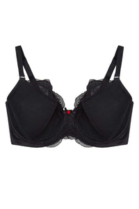Fion Full Bust Black Satin and Lace Bra DD - H