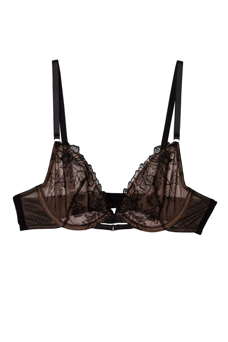 Marlowe Black Floral Embroidered Plunge Bra – Playful Promises