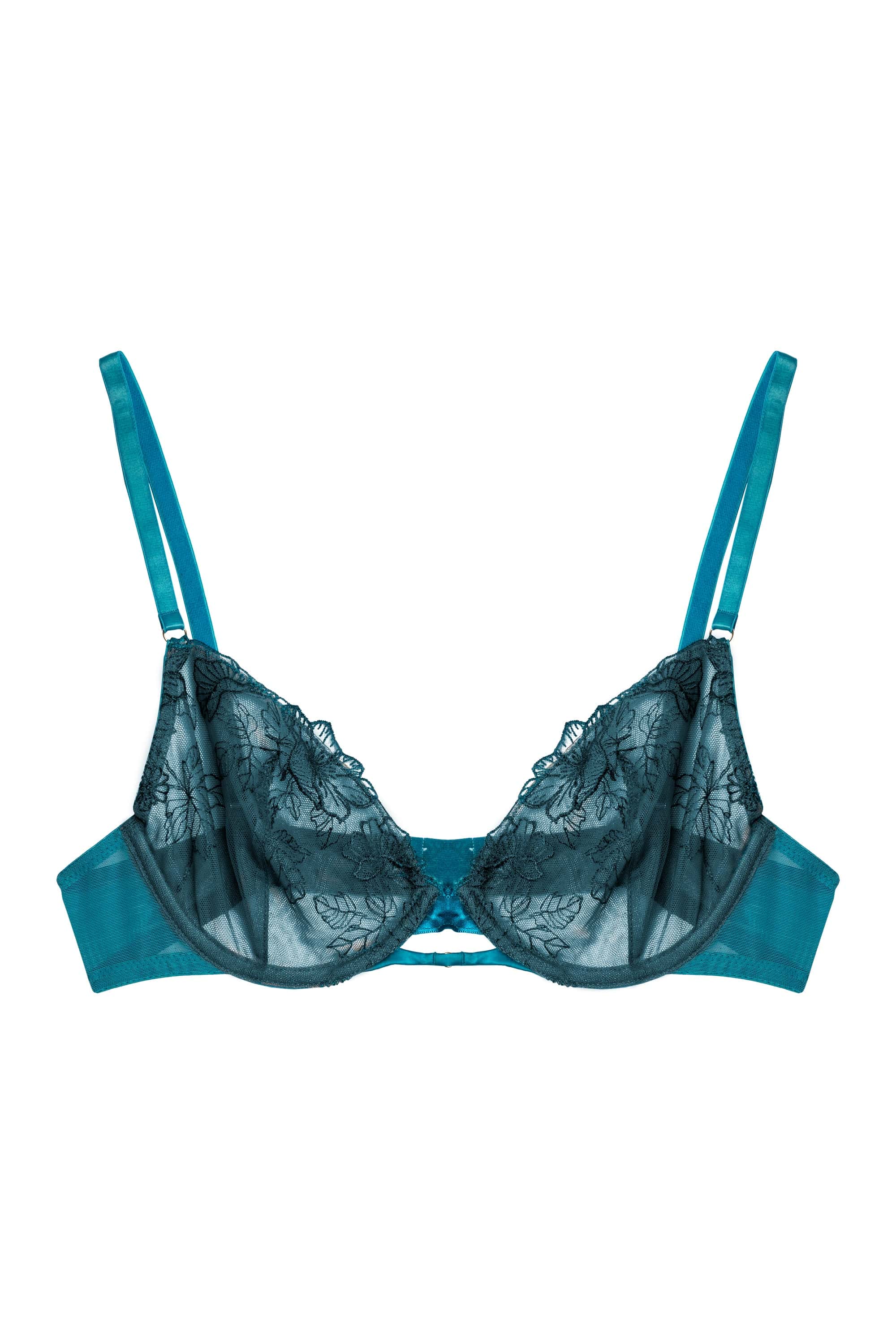 Marsha Teal Embroidery And Rings Plunge Bra