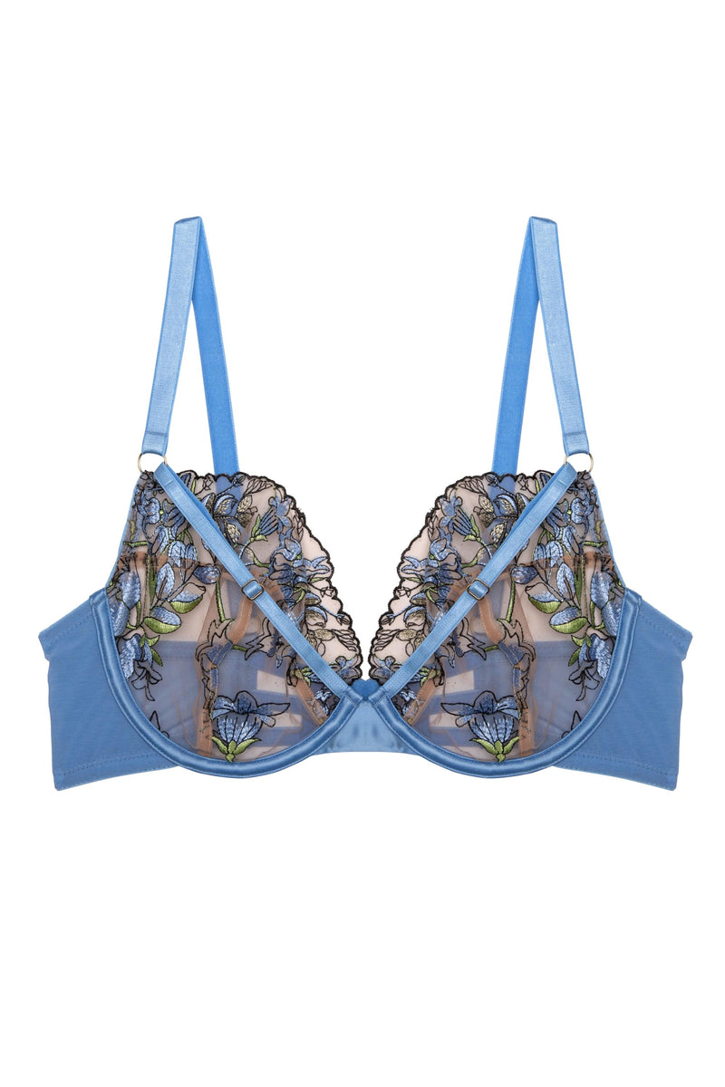 Mayla Blue Floral Embroidered Plunge Bra – Playful Promises