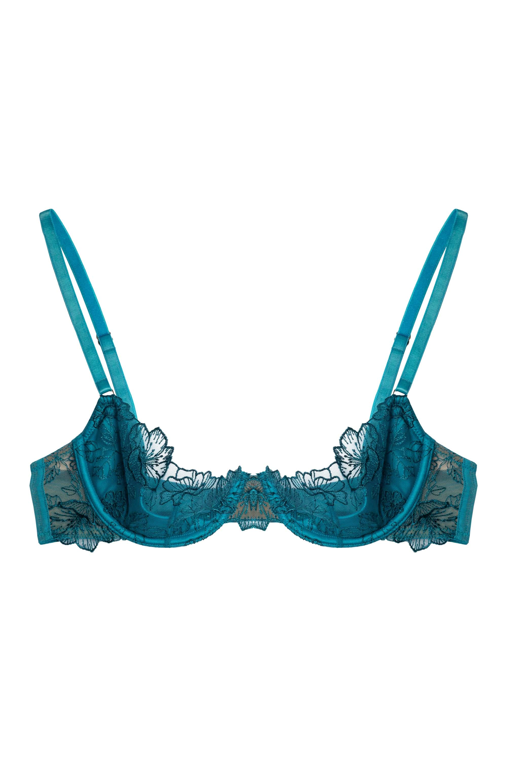 Marsha Teal Embroidery And Rings Quarter Cup Bra – Playful Promises