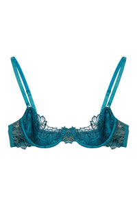 Marsha Teal Embroidery And Rings Quarter Cup Bra