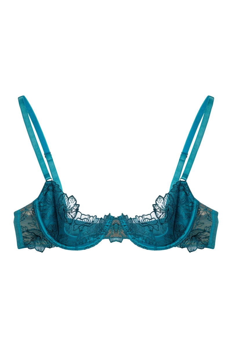 Marsha Teal Embroidery And Rings Quarter Cup Bra