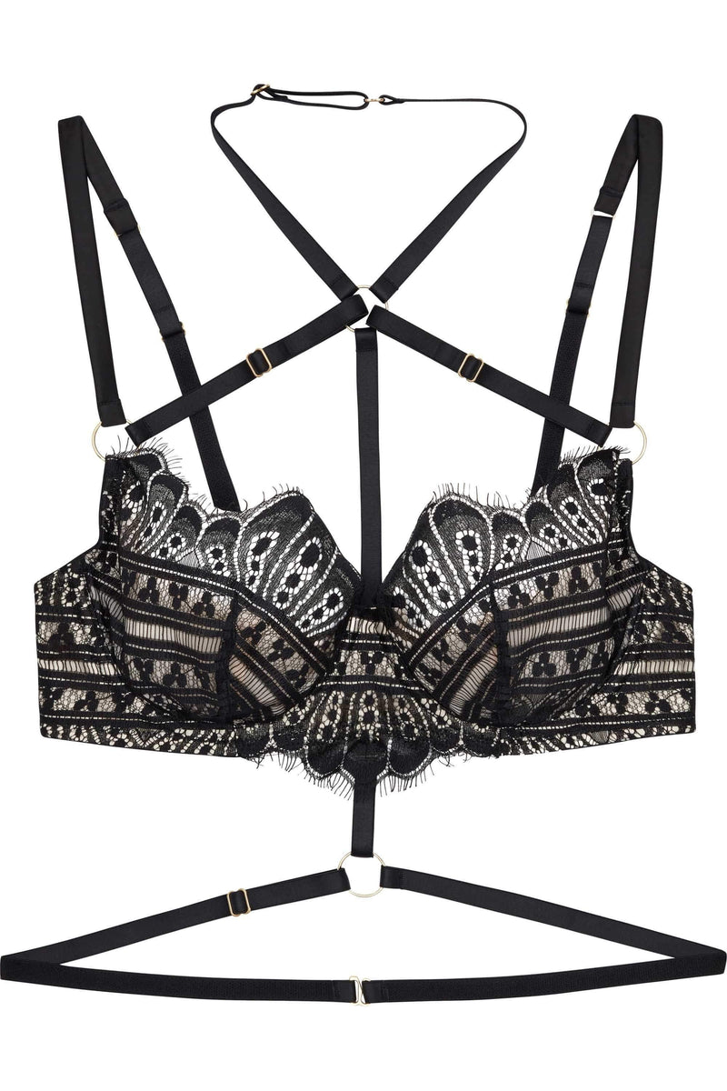 Sky Pearl Quarter Cup Lace Harness Curve Bra