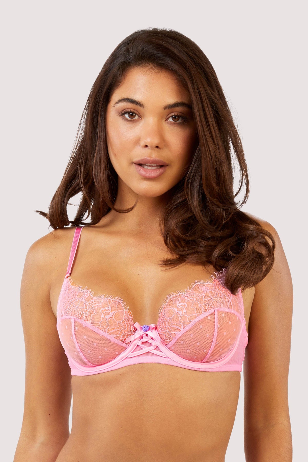 Olivia Pink Contrast Embroidery Balconette Bra Fuller Bust Exclusive