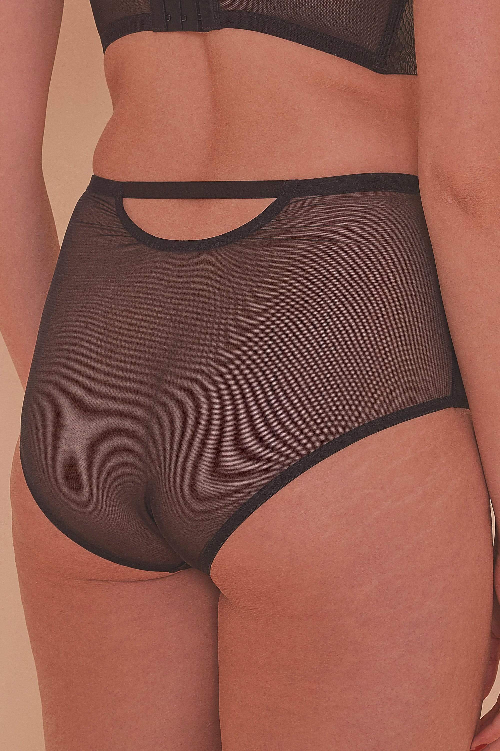 Aerona Black Lace and Leatherette High Waist Brief