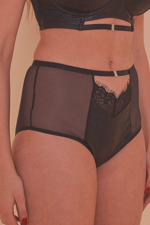 Aerona Lace Leatherette High Waist Brief