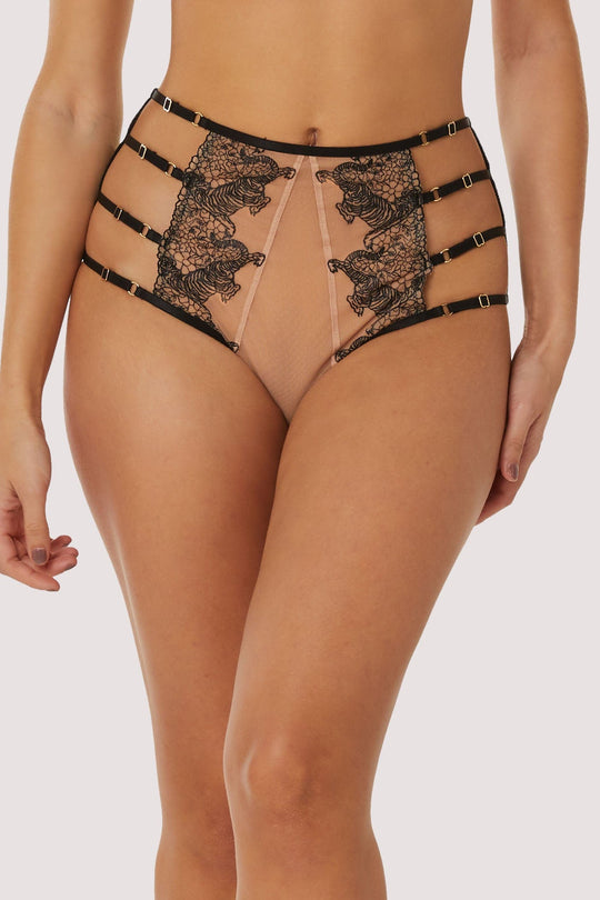 Tiger Peach Mesh Embroidered High Waisted Brief