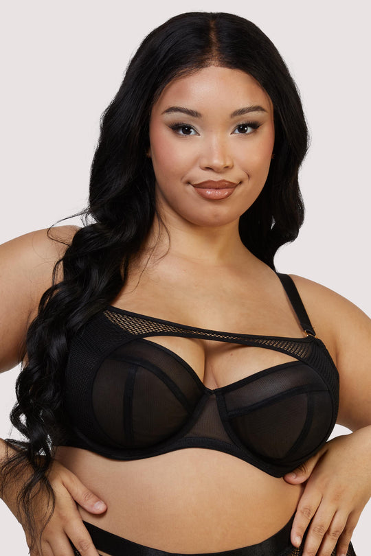 Haley Black Fishnet Panelled Balconette Bra